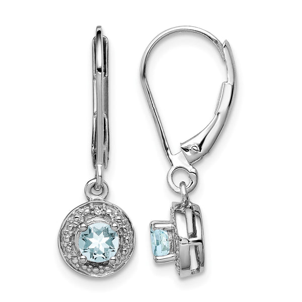 Sterling Silver Rhodium-Plated Aquamarine and Diamond Drop Earrings Polished Finish - Birthstone Company