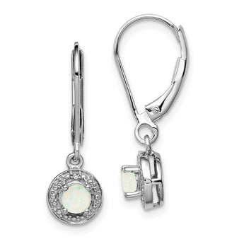 Sterling Silver Rhodium-Plated Opal and Diamond Drop Earrings for Women
