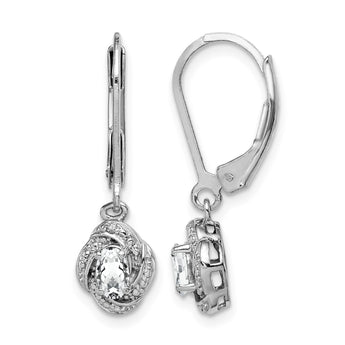 925 Rhodium-Plated Sterling Silver Drop Earrings with White Topaz & Diamond Accents Sophisticated Leverback Style - Birthstone Company