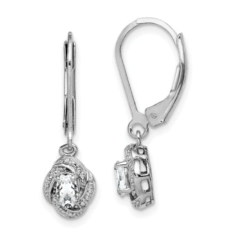 925 Rhodium-Plated Sterling Silver Drop Earrings with White Topaz & Diamond Accents Sophisticated Leverback Style