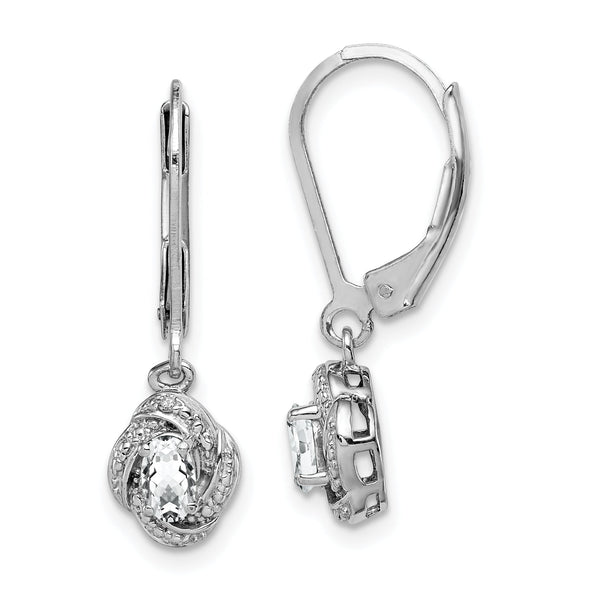 925 Rhodium-Plated Sterling Silver Drop Earrings with White Topaz & Diamond Accents Sophisticated Leverback Style