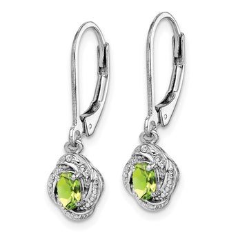 Sterling Silver 925 Peridot and Diamond Drop Earrings with Rhodium Finish - Birthstone Company