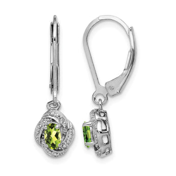 Sterling Silver 925 Peridot and Diamond Drop Earrings with Rhodium Finish - Birthstone Company