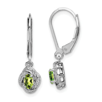 Sterling Silver 925 Peridot and Diamond Drop Earrings with Rhodium Finish