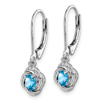 925 Sterling Silver Blue Topaz & Diamond Dangle Earrings with Rhodium Finish