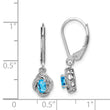 925 Sterling Silver Blue Topaz & Diamond Dangle Earrings with Rhodium Finish