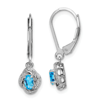 925 Sterling Silver Blue Topaz & Diamond Dangle Earrings with Rhodium Finish