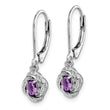925 Sterling Silver Rhodium-Plated Amethyst & Diamond Drop Earrings with Polished Finish