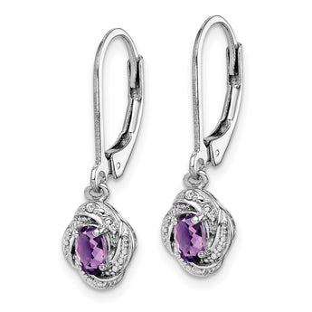 925 Sterling Silver Rhodium-Plated Amethyst & Diamond Drop Earrings with Polished Finish - Birthstone Company