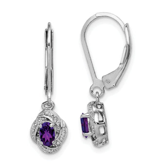 925 Sterling Silver Rhodium-Plated Amethyst & Diamond Drop Earrings with Polished Finish