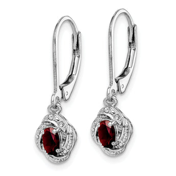 Rhodium-Plated Sterling Silver Garnet & Diamond Drop Earrings