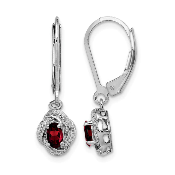Rhodium-Plated Sterling Silver Garnet & Diamond Drop Earrings - Birthstone Company