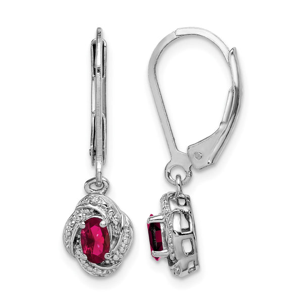 Sterling Silver Rhodium-Plated Ruby & Diamond Drop Earrings Elegant July Birthstone - Birthstone Company