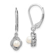 Sterling Silver Rhodium-Plated Pearl & Diamond Drop Earrings with Leverback Closure