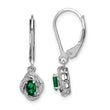 Sterling Silver Rhodium-Plated Drop Earrings with Lab-Created Emerald & Diamond