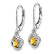 925 Sterling Silver Citrine & Diamond Drop Earrings with Polished Rhodium Finish