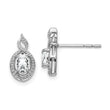 Sterling Silver 925 White Topaz & Diamond Button Earrings Rhodium-Plated Oval Design