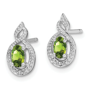 Sterling Silver Rhodium-Plated Peridot and Diamond Earrings August Birthstone Elegance