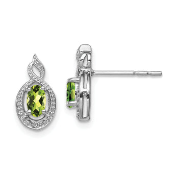 Sterling Silver Rhodium-Plated Peridot and Diamond Earrings August Birthstone Elegance