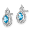 Sterling Silver Rhodium-Plated Blue Topaz & Diamond Button Earrings Elegant Birthstone Design