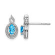 Sterling Silver Rhodium-Plated Blue Topaz & Diamond Button Earrings Elegant Birthstone Design - Birthstone Company