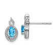 Sterling Silver Rhodium-Plated Blue Topaz & Diamond Button Earrings Elegant Birthstone Design