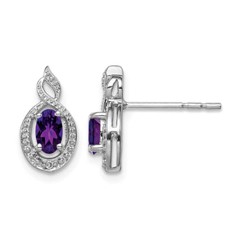 Sterling Silver 925 Amethyst & Diamond Button Earrings with Rhodium Plating - Birthstone Company