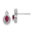 Sterling Silver Rhodium-Plated Ruby & Diamond Earrings Elegant July Birthstone