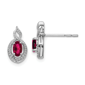 Sterling Silver Rhodium-Plated Ruby & Diamond Earrings Elegant July Birthstone