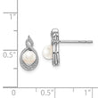 Sterling Silver 925 Rhodium-Plated Pearl & Diamond Button Earrings Elegant June Birthstone