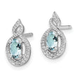 Sterling Silver 925 Aquamarine & Diamond Rhodium-Plated Button Earrings