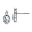 Sterling Silver 925 Aquamarine & Diamond Rhodium-Plated Button Earrings