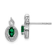 Sterling Silver Rhodium-Plated Emerald & Diamond Button Earrings Elegant May Birthstone Design