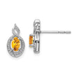 Sterling Silver Rhodium-Plated Citrine & Diamond Button Earrings November Birthstone Elegance