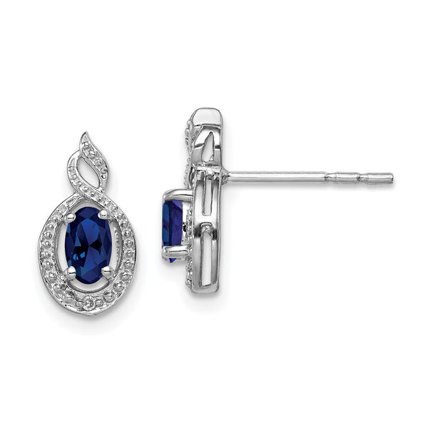 Sterling Silver 925 Rhodium-Plated Sapphire & Diamond Earrings for Women