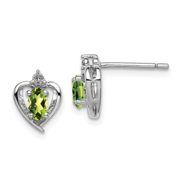 925 Sterling Silver Rhodium-Plated Peridot & Diamond Earrings, August Birthstone Elegance