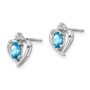 925 Sterling Silver Swiss Blue Topaz & Diamond Earrings with Rhodium Plating