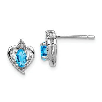 925 Sterling Silver Swiss Blue Topaz & Diamond Earrings with Rhodium Plating