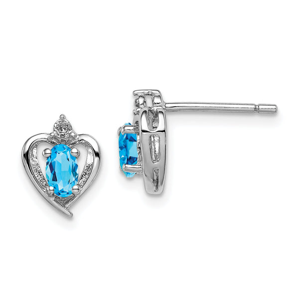 925 Sterling Silver Swiss Blue Topaz & Diamond Earrings with Rhodium Plating