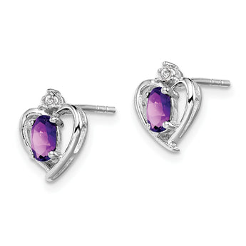 925 Sterling Silver Amethyst & Diamond Earrings in Rhodium-Plated Finish - Birthstone Company