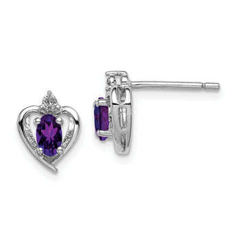 925 Sterling Silver Amethyst & Diamond Earrings in Rhodium-Plated Finish