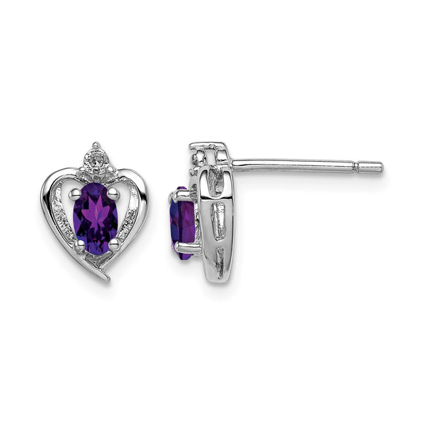 925 Sterling Silver Amethyst & Diamond Earrings in Rhodium-Plated Finish - Birthstone Company