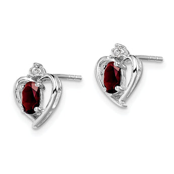 925 Sterling Silver Rhodium-Plated Garnet & Diamond Birthstone Earrings