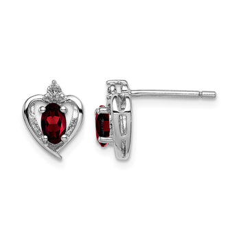 925 Sterling Silver Rhodium-Plated Garnet & Diamond Birthstone Earrings - Birthstone Company