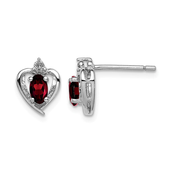 925 Sterling Silver Rhodium-Plated Garnet & Diamond Birthstone Earrings - Birthstone Company