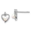 925 Sterling Silver Rhodium-Plated Pearl & Diamond Button Earrings for Women