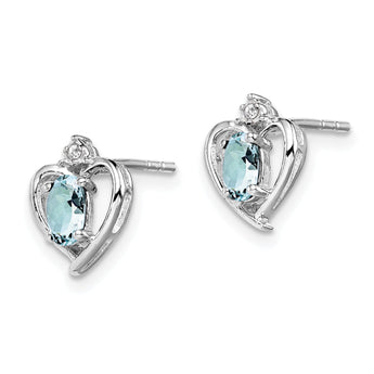 925 Sterling Silver Aquamarine & Diamond Rhodium-Plated Earrings for Women
