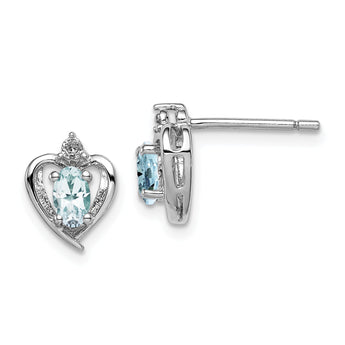925 Sterling Silver Aquamarine & Diamond Rhodium-Plated Earrings for Women
