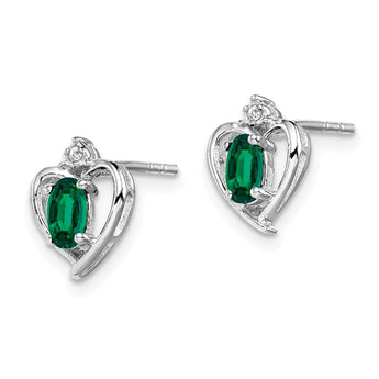 Sterling Silver Rhodium-Plated Emerald & Diamond Earrings Elegant Birthstone Design