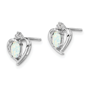 925 Sterling Silver Opal & Diamond Rhodium-Plated Earrings